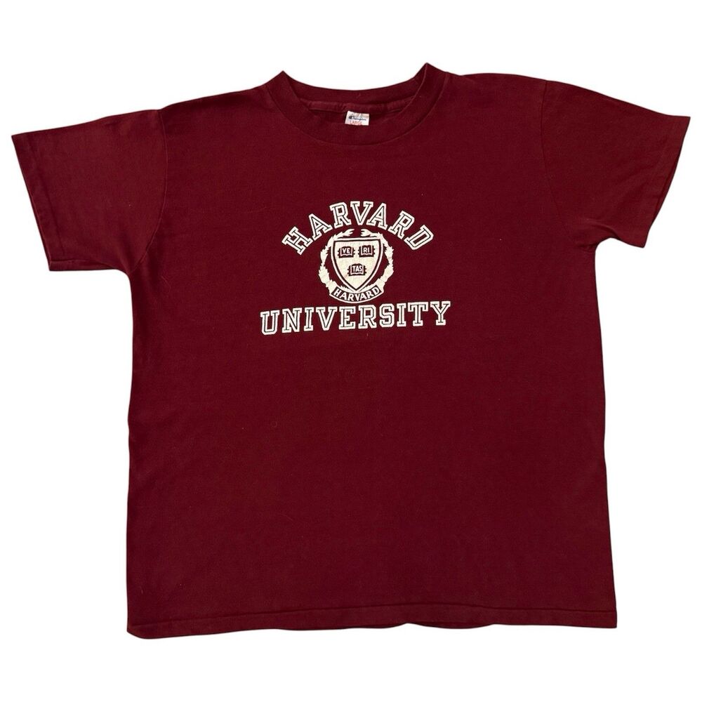 Vintage 80s Champion Harvard University T Shirt Single Stitch Size L Made in USA